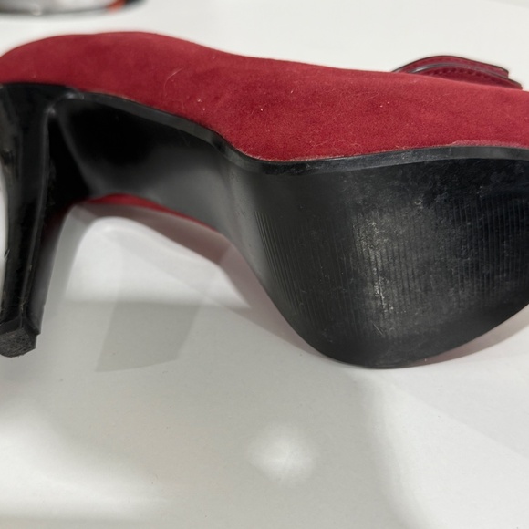 “Flirty in Red” Pin Up Couture Heels | Ruffle Peep-Toe Pumps | Vintage-Inspired - Picture 7 of 9